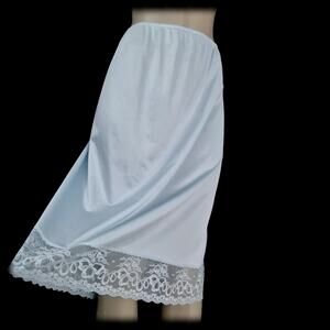 Baby BLUE Vintage SILKY Soft NYLON Half SLIP Skirt Floral LACE ~ Plus XXXL 3X